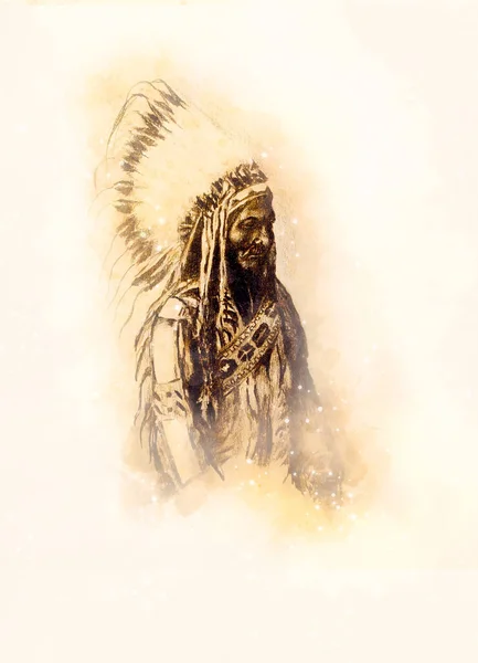 Ritning Infödda Amerikanska Indian Förman Sitting Bull Totanka Yotanka Enligt — Stockfoto
