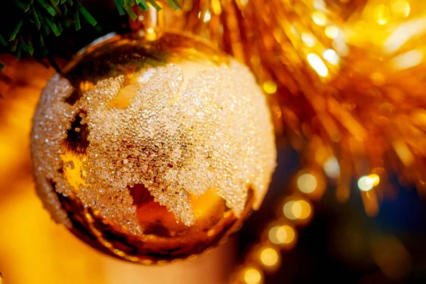 Close Christmas Tree Decorations Golden Color Blur Background — Stock Photo, Image