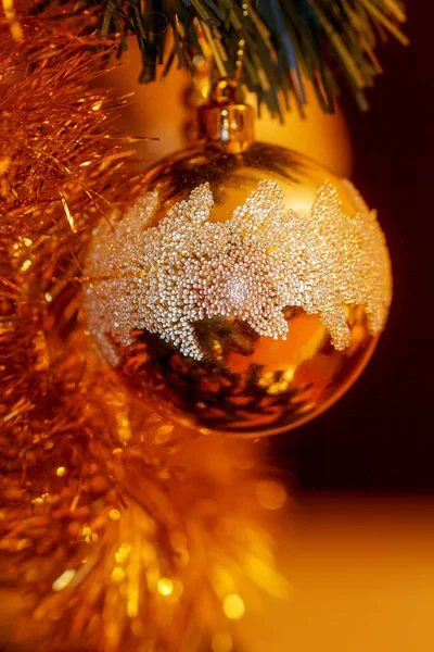 Close Christmas Tree Decorations Golden Color Blur Background — Stock Photo, Image