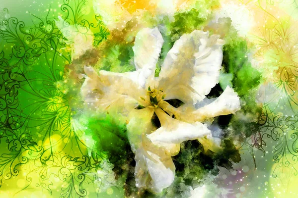 Bílé Tulipány Ozdoby Jemně Rozmazané Akvarely Pozadí — Stock fotografie