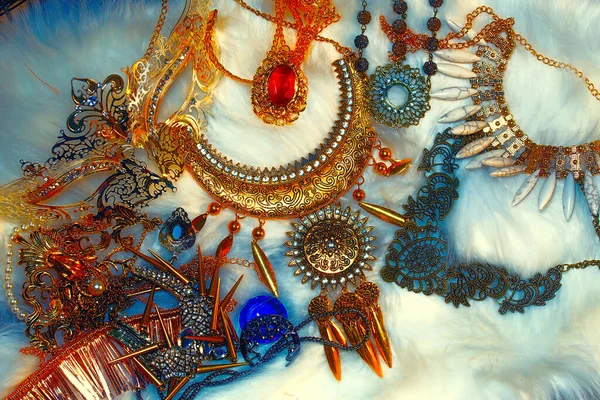 Beautiful Set Different Luxury Jewel Sets Filigrane Ornaments Lying White — Stock Photo, Image