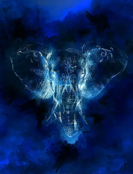 Elefánt Virágdísz Lágyan Elmosódott Akvarell Háttér — Stock Fotó