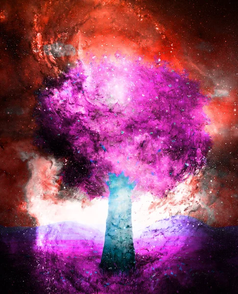Kozmik Uzayda Güzel Güçlü Renkli Ağaç — Stok fotoğraf