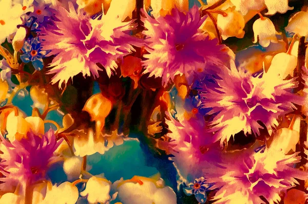 Güzel Çayır Çiçeği Bilgisayar Akvaryumu Boyama Kolajı — Stok fotoğraf