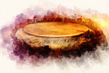 african djembe drum and softly blurred watercolor background clipart