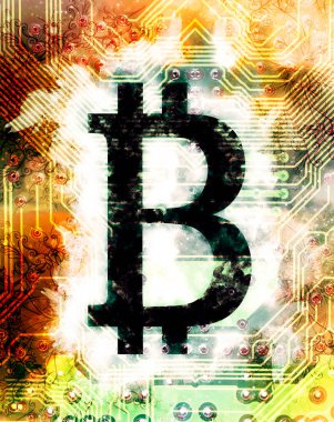 Bitcoin şifreleme konsepti, grafik kolajı ve süslemeleri