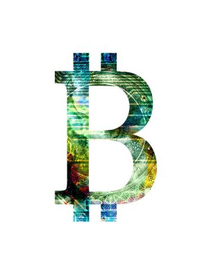 Bitcoin şifreleme konsepti, grafik kolajı, dolar etkisi
