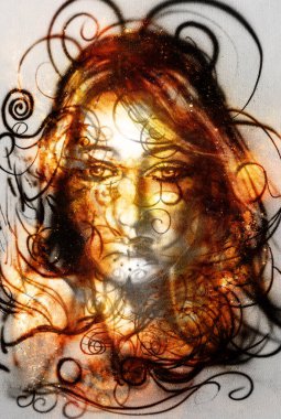 Kozmik uzayda Tanrıça Kadın. Kozmik Alan ve satır arkaplanı