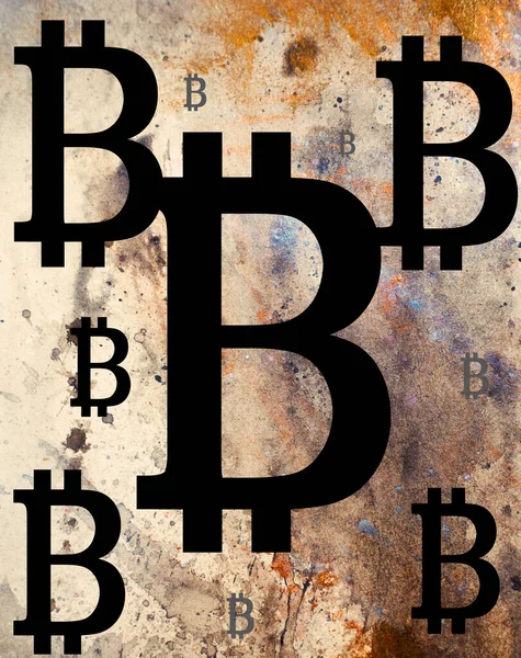 Bitcoin Cryptocurrency Koncept Grafiskt Collage Metalleffekt — Stockfoto