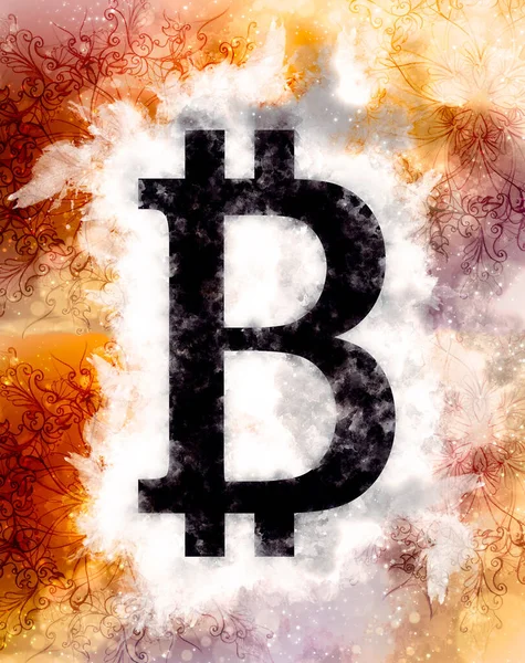 Bitcoin Crypto Monnaie Concept Ornements Doucement Flou Fond Aquarelle — Photo