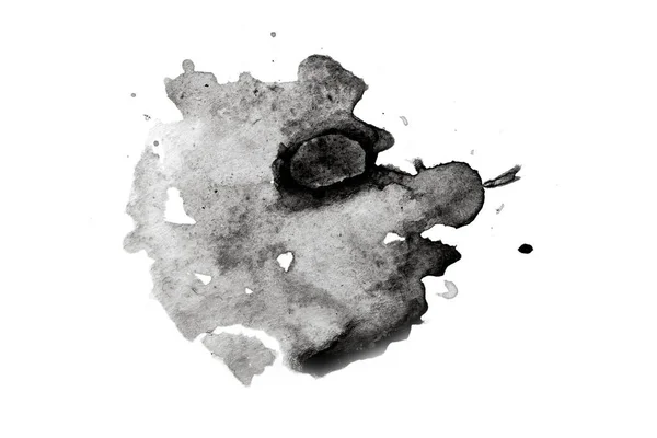 Abstraktní Černé Skvrny Bílém Akvarelovém Papíru Černobílý Obrázek — Stock fotografie