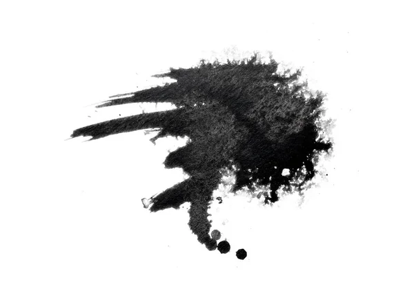 白い水彩紙に抽象的な黒いスプラッシュ モノクロ画像 — ストック写真
