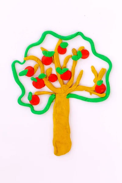 Apple Tree Made Plasticine White Paper — Stock Photo, Image