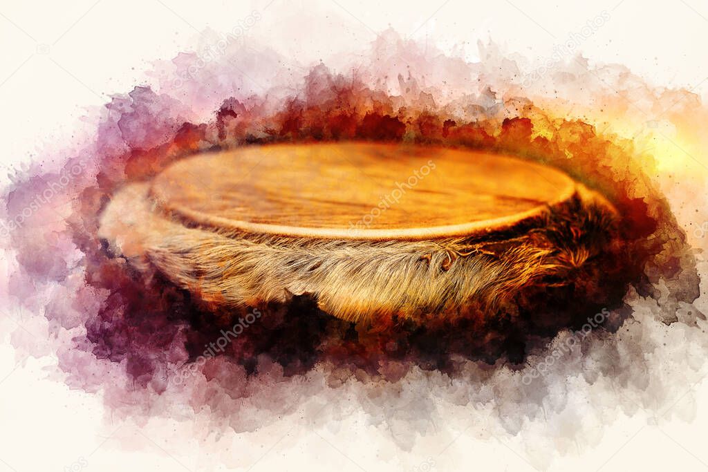 african djembe drum and softly blurred watercolor background