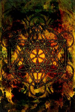 Soyut arkaplanda hafif merkaba. Kutsal geometri. Ateş etkisi