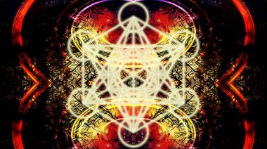 Light merkaba on abstract color background. Sacred geometry clipart