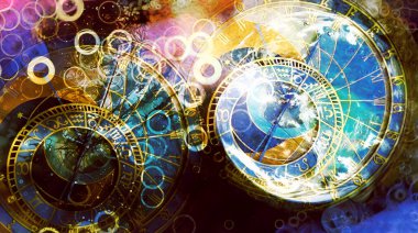 Astrolojik sembol Zodiac bulutlarda. Soyut renk arkaplanı. Bilgisayar Kolajı