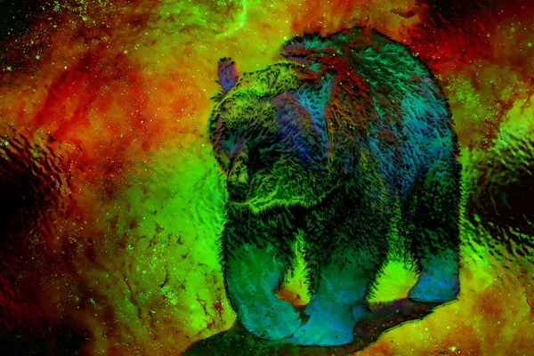 Potężny Niedźwiedź Kosmosie Zdjęcia Efekt Graficzny Kolaż Komputerowy Efekt Metalu — Zdjęcie stockowe