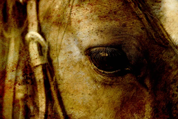 Close Brown Horse Eye Sepia Effect — Stock Photo, Image