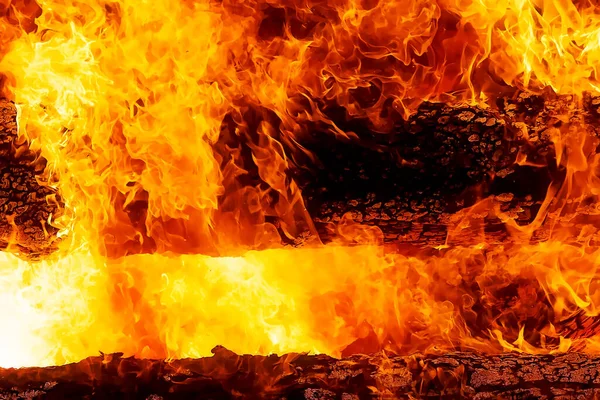 Fascinating Graphic Detail Burning Fire Consuming Wooden Logs — Stock Photo, Image