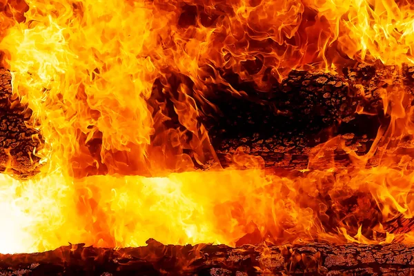 Detalhe Gráfico Fascinante Queima Fogo Consumindo Troncos Madeira — Fotografia de Stock