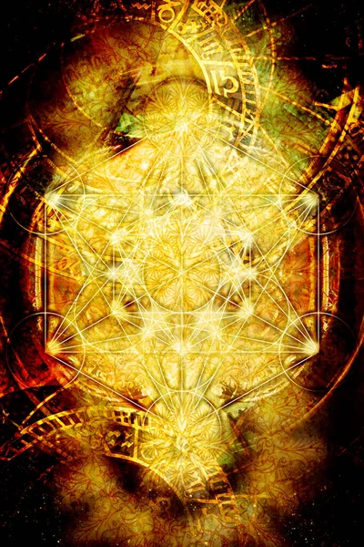 Merkaba Luce Sfondo Zodiacale Astratto Geometria Sacra — Foto Stock