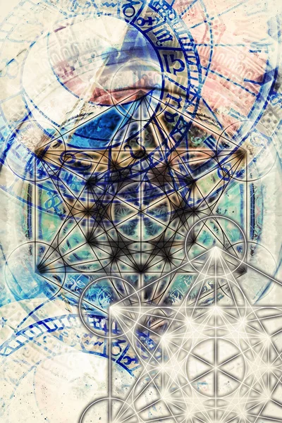 Lichte Merkaba Dierenriem Abstracte Achtergrond Heilige Geometrie — Stockfoto