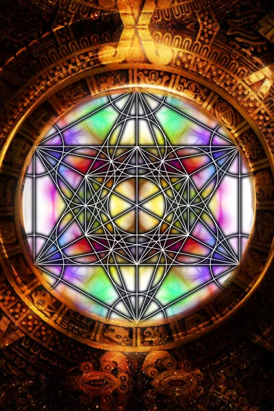 Світло Меркаби Древній Календар Майя Абстрактному Тлі Священна Геометрія — стокове фото