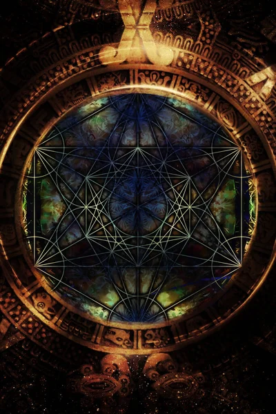 Light Merkaba Zodiac Cosmic Space Sacred Geometry — Stock Photo, Image