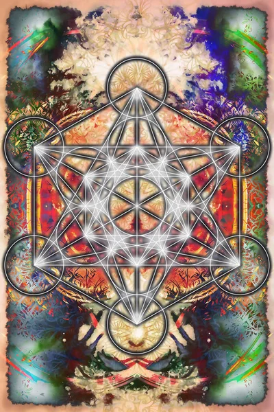 Merkaba Mandala Soyut Renk Arka Planında Kutsal Geometri — Stok fotoğraf