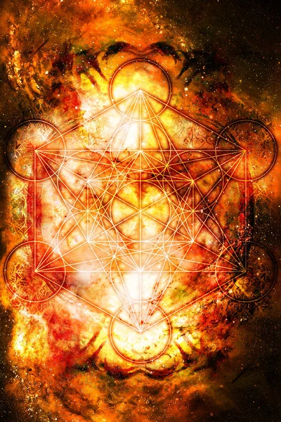 Light Merkaba Cosmic Space Sacred Geometry Fire Effect — Stock Photo, Image