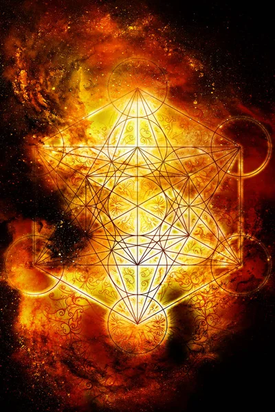 宇宙空間での軽いメルカバ 神聖な幾何学 火効果 — ストック写真
