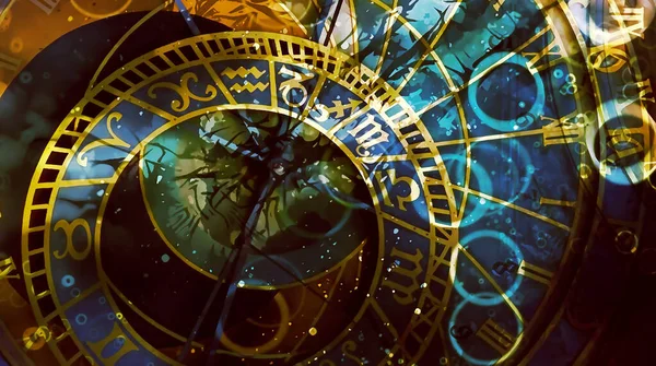 Astrologisches Symbol Tierkreis Abstrakter Farbhintergrund Computercollage — Stockfoto