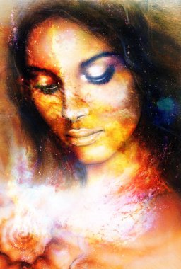 Kozmik uzayda mistik kadın ve deniz kabuğu