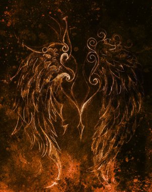 Kağıda kalem çizimi. Melek kanatları. Renk efekti