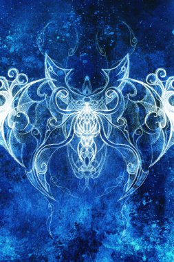 Süs çizim. Özgün el çizmek ve bilgisayar kolaj. Renk yapısı. Mavi renk yapısı