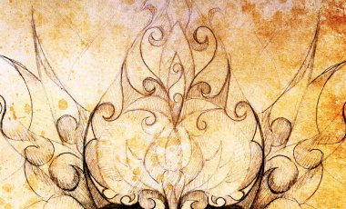 Süs çizim. Özgün el çizmek ve bilgisayar kolaj. Renk yapısı