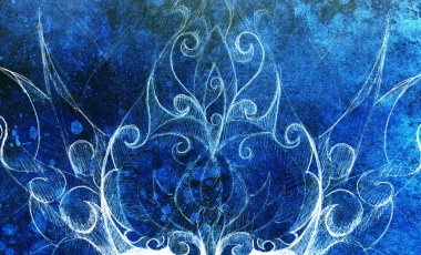 Süs çizim. Özgün el çizmek ve bilgisayar kolaj. Renk yapısı. Mavi renk yapısı
