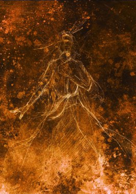 Gizemli kadın çizimi. Eski kağıda kalem çizimi