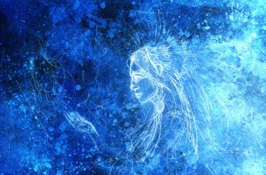 Hintli kadın çizimi. Eski kağıda kalem çizimi