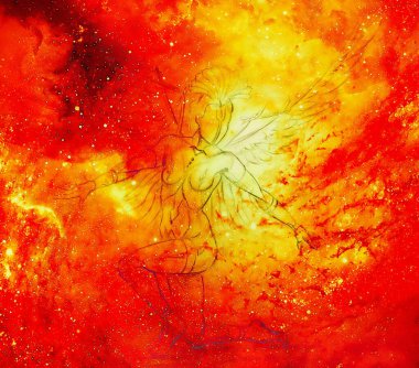 Kozmik uzayda mistik kadın savaş gemisi. kalem çizimi