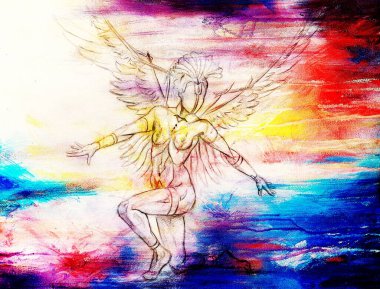 Gizemli kadın savaş öncüsü. Eski kağıda kalem çizimi. Renk efekti