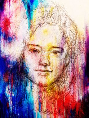 Kadın portresi. Eski kağıda kalem çizimi