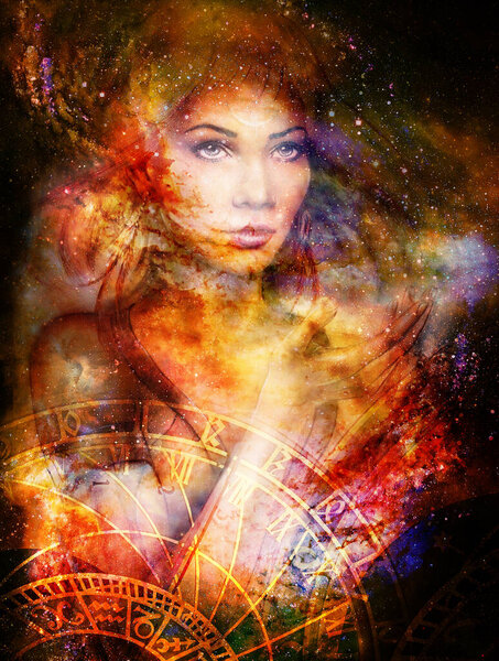 Goddess Woman in Cosmic space and zodiac