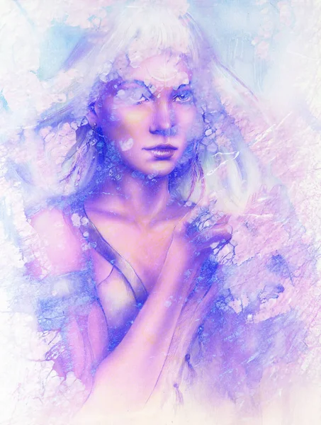 Tanrıça Kadın 'ı resmetmek. Bilgisayar kolajı ve mermer yapısı