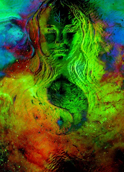 Goddess Woman Symbol Yin Yang Cosmic Space Glass Effect — Stock Photo, Image