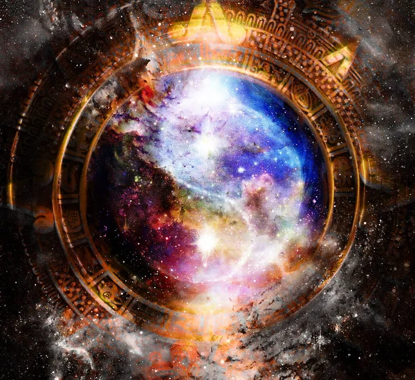 マヤ暦の陰陽シンボル 宇宙空間背景 — ストック写真