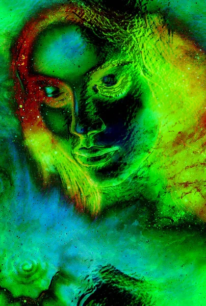 Kozmik uzayda mistik kadın ve deniz kabuğu. Cam etkisi