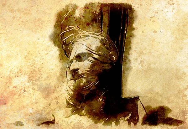 Ježíš Kříži Avanrgardní Interpretace Grafickou Stylizací Efekt Sepia — Stock fotografie