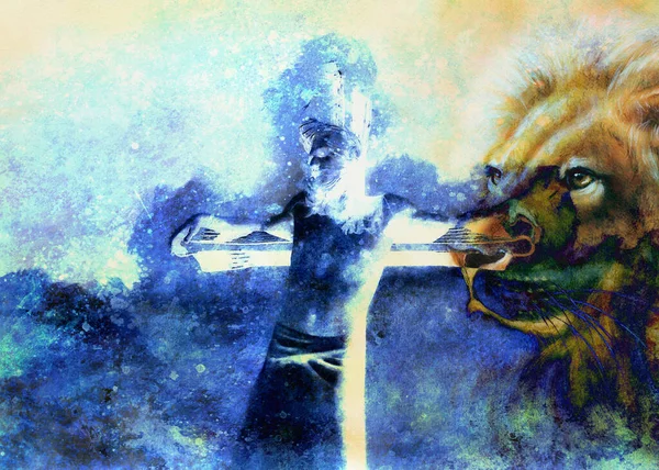 Tolmácsolása Jézus Kereszten Oroszlán Grafika Festészet Változat — Stock Fotó